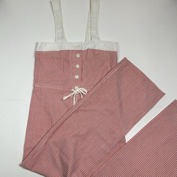 Vtg 70s Jody T.Of California Jumpsuit Romper Prairie Striped Red White Size 9